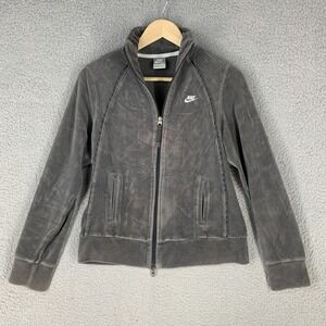 Y2K Nike Sportswear Jacket Women Medium Velour Full Zip Track Gray